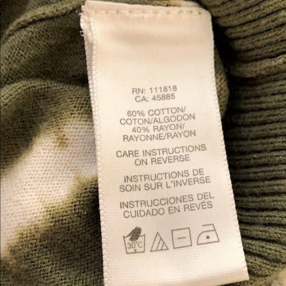 Michael Kors Dark Olive Green White Tie Dye Print Mid Sleeve Knit Top Size PS - Picture 6 of 6